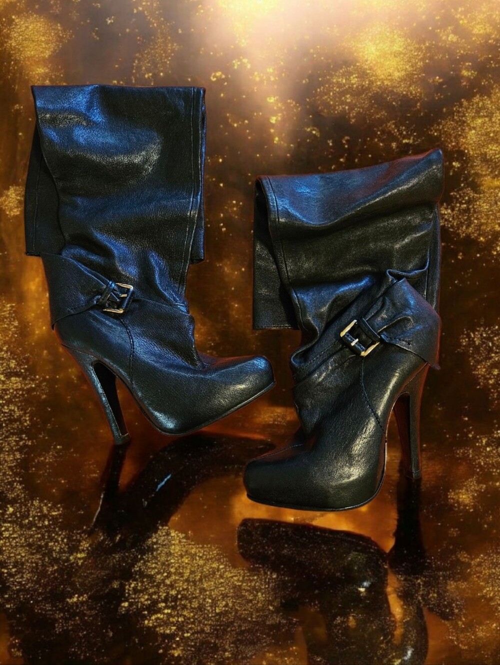 Beautiful Elegant Black Leather Boots-Size 7